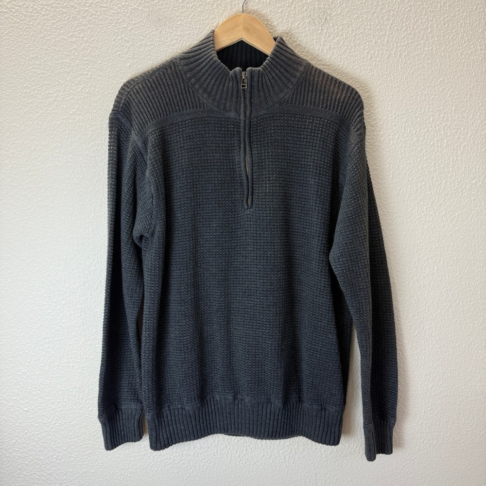Y2K Great Northwest Quarter Zip Sweater Mens XXL Charcoal Grey Good Waffle Knit